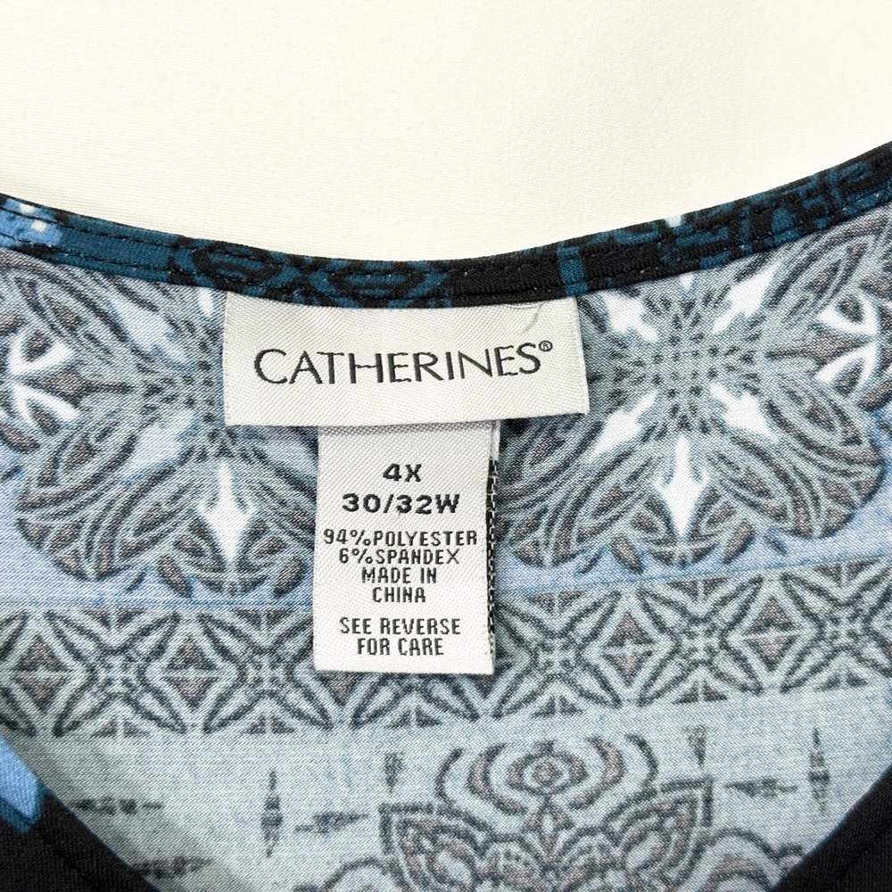 Catherines Plus Size 30/32W Tank Top 4X Teal Blue Floral Patchwork Boho 909 - Picture 7 of 8